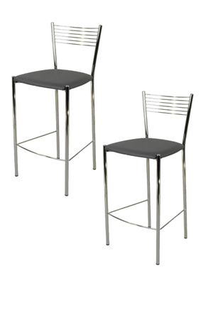 Tommychairs Tommychairs 2 Taburetes Elegance Acero Cromado Asiento Polipiel Gris Oscuro