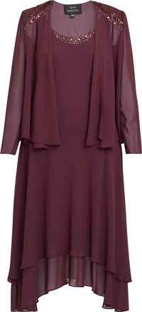 Gina Bacconi Womens Lilibeth Sequin Beaded Shoulder Jacket Dress - Wine - Size 12 UK
