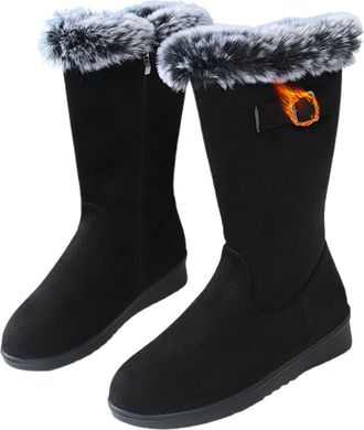 Generic Winter Shoes Womens Mid Calf Warm for Women Fur Lined Trim Mid Calf Boots for Women Comfortable Zipper Womens Snow Boots Outdoor