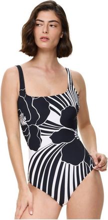 Gottex Midnight Bloom Square Neck One Piece in Black-Cream at Nordstrom, Size 10