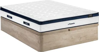 Vente-Unique Conjunto 160 x 200 cm somier con canap&eacute; natural claro + colch&oacute;n muelles ensacados 5 zonas funda refrescante grosor 28cm - KOROVOU de YSM&Eacute;E