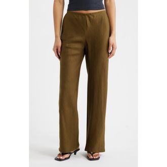 Reformation Gale High Waist Linen Pants in Dark Olive at Nordstrom, Size X-Large