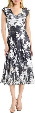 Komarov Print Cap Sleeve Dress in Ink Vine at Nordstrom, Size X-Large