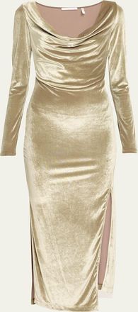 Helmut Lang Draped Cowl-Neck Velvet Maxi Dress