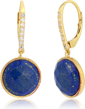 MAX + STONE 18k Gold over 925 Sterling Silver 12 Carats Round Gemstone Dangle Earrings
