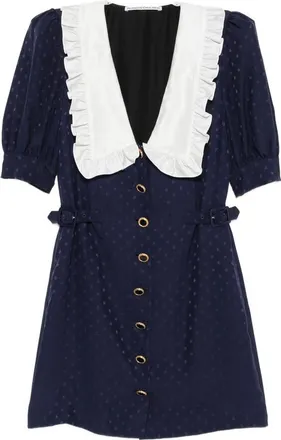 Alessandra Rich Star-jacquard Ruffled-collar Mini Dress
