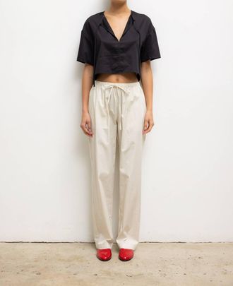 Leset Yoko Tie Cropped Top In Black