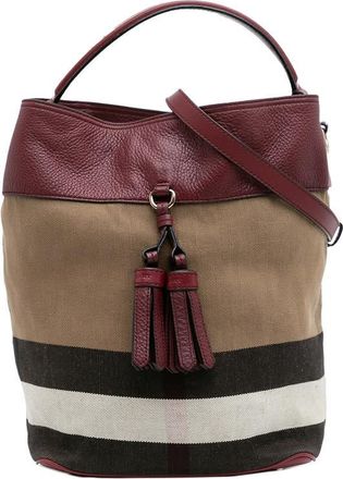 Burberry Pre-owned Burberry Medium Mega Check Canvas and Grained Calfskin Ashby Tassel Bucket Bag Ladies CNQINCHOQIN