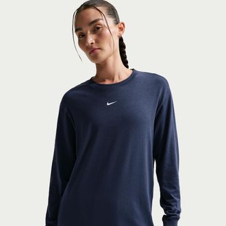 Nike Womens One Relaxed Dri-FIT Long-Sleeve Top in Blue | FN2817-411