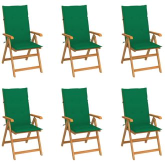 vidaXL Vidaxl - Sillas De Jard&iacute;n 6 Uds Madera Maciza De Teca Cojines Verde