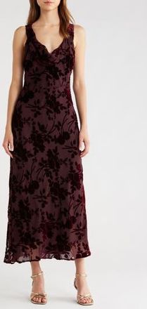 ASTR the Label Floris Floral Burnout Velvet Maxi Dress in Wine at Nordstrom Rack, Size Small