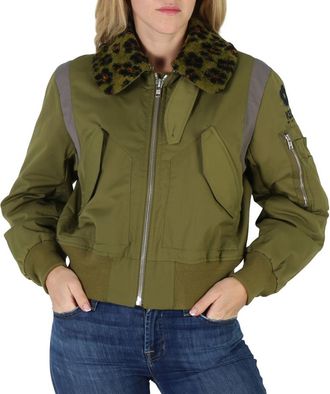 Kenzo Khaki Hana Leopard Dettail Bomber Jacket, Size Small