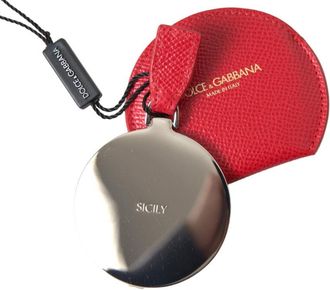 Dolce & Gabbana Womens Red Calfskin Leather Hand Mirror Holder Accessory