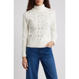 Lipsy Embellished Cable Stitch Sweater in Ivory at Nordstrom, Size 10 Us