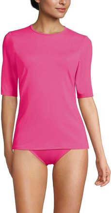 Lands End SunShade UPF 50 Elbow Sleeve Rash Guard Swim Tee in Pink Azalea at Nordstrom, Size X-Large