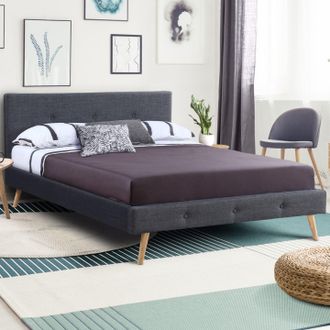 IDMarket Cama Doble Escandinava Oslo 160 X 200 Cm Tejido Gris Antracita