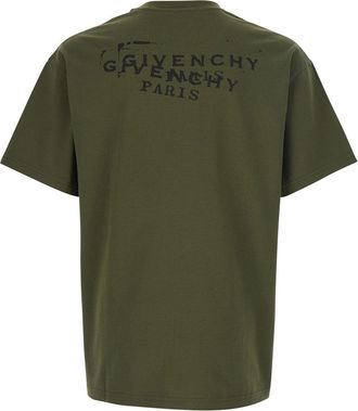 Givenchy Mens T-Shirt With Logo, Green Cotton T-Shirts And Polos