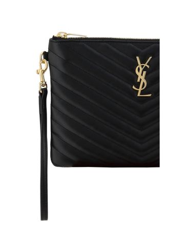 Saint Laurent Womens Pouch Bag Matelass&eacute; Black Calf Leather Make Up