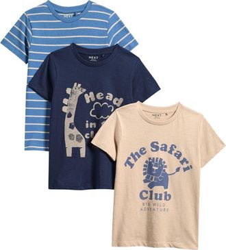 Next Kids Assorted 3-Pack Cotton T-Shirts in Blue at Nordstrom, Size 12-18M