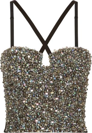 Dolce & Gabbana KIM DOLCE&GABBANA rhinestone-embellished corset top - women - Silk/Elastane/Polyester - 40 - Black