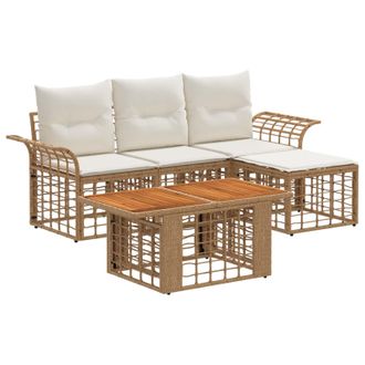 vidaXL Conjunto De Sof&aacute;s De Jard&iacute;n 5 Uds. Natural Y Crema Vidaxl