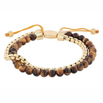 Robert Alton Stainless Steel Tiger Eye Bead Bolo Bracelet