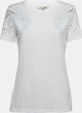 Roberto Cavalli White Crystal Embellished Jersey T-Shirt