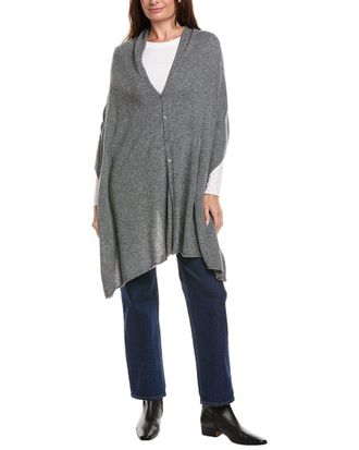 Amicale Cashmere Button Shoulder Cashmere Poncho