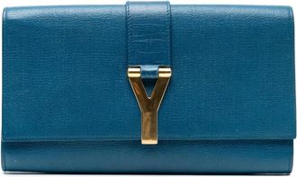 Saint Laurent Pre-owned Clutches, female, Blue, Size: ONE SIZE Pre-owned Leather Flap Wallet