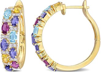 Amour 6 1/6 CT TGW Rhodolite Iolite Citrine Swiss-blue Topaz White Topaz Earrings In Yellow Plated Sterling Silver