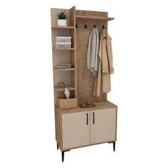 Dmora Recibidor Formigaro, 6 Pares, 7 Estantes, Perchero, 74x33x183h Cm Roble Nodoso Marr&oacute;n