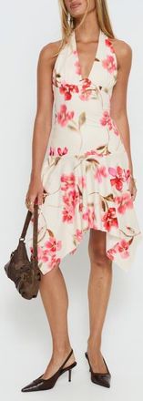 Princess Polly Loreza Asymmetric Halter Dress in Cream Floral at Nordstrom, Size 10