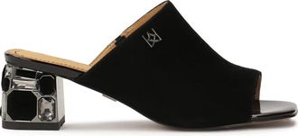 Kazar Zwarte muilen met strass op de hiel - Dames - Muiltjes - Zwart - 37 EU - Leer - Schoenen