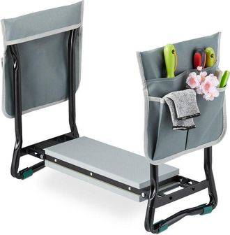 Relaxdays Relaxdays Garden Kneeler, with Pouches for Tools, Padded, for Gardening & Weeding, up to 150 kg, Folding Mat, Black/Grey