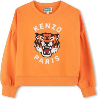 Kenzo Kids Sweatshirts, male, Orange, 12 Y, Cotton Embroidered Logo Sweatshirt