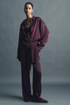 Alo | Satin High-Waist Smooth Talker Pants (Regular) in Rich Bordeaux, Size: Medium
