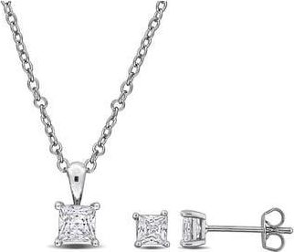 Delmar Square-Cut Cubic Zirconia Stud Earrings & Necklace Set in White at Nordstrom Rack