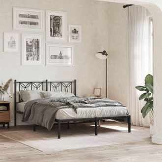 Berkfield Home Metal Bed Frame without Mattress with Headboard Black 140x190cm | Size: 140x190 cm