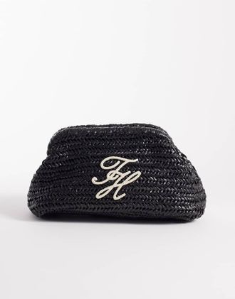 Tommy Hilfiger Elevated - Pochette nera in rafia-Nero