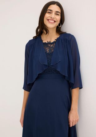 Bonprix Boleroblazer BONPRIX, Damen, Gr. 52, dunkelblau, Chiffon, Obermaterial: 100% Polyester, leicht transparent, unifarben, figurumspielend taillenlang, Bl