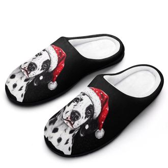 Generic Cute Dalmatian Dog Christmas Funny Mens Slippers Cotton Warm House Shoes Memory Foam Sandals Print Size 7-14