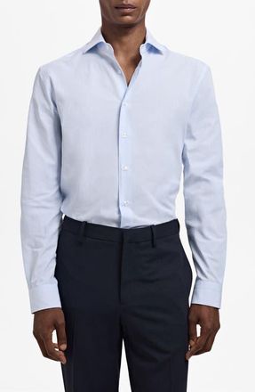 Mango Thousand Stripe Slim Fit Button Down Shirt in Blue at Nordstrom, Size X-Large