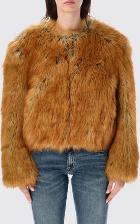 Stand Studio Cropped Faux Fur Jacket with Crew Neck