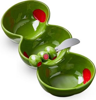 Tag Olive 3-Part Earthenware Serving Tray with Spreader Green Multi 12x5.33x2.5 in Set of 2 in Yellow at Nordstrom