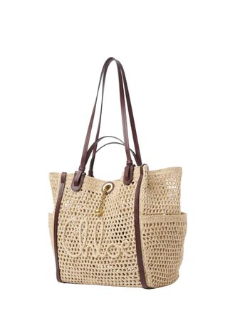 Chlo&eacute; Womens Double Carry Raffia Bag With Calfskin Trim Beige Handbags Hand