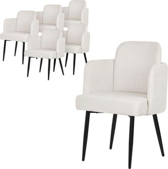 ML Design Ml-design Juego De 6x Sillas De Comedor Con Funda De Tela Beige, Asiento Sof&aacute; De Sal&oacute;n Con Respaldo Y Reposabrazos De Rat&aacute;n Mueble Tapizado Con Patas 