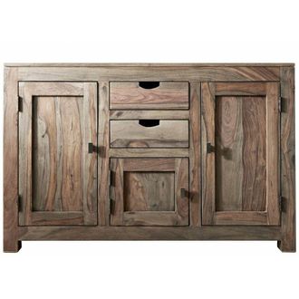 Massivmoebel24 Credenza in legno di Sheesham / palissandro 130x45x85 grigio scuro oliato nature grey 86