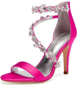 Generic Wedding Shoes Women Ankle Strap Heels Bridal Heels Open Toe Stiletto High Heeled Sandals for Prom, Party, Daily 10.5Cm,Rose red,8 UK