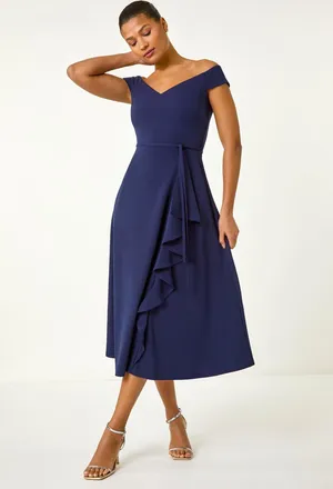 Roman Bardot Ruffle Wrap Dress