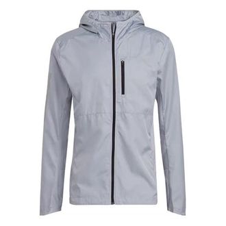 adidas Mens adidas Solid Color Zipper Hooded Track Jacket Light Silver GJ9949